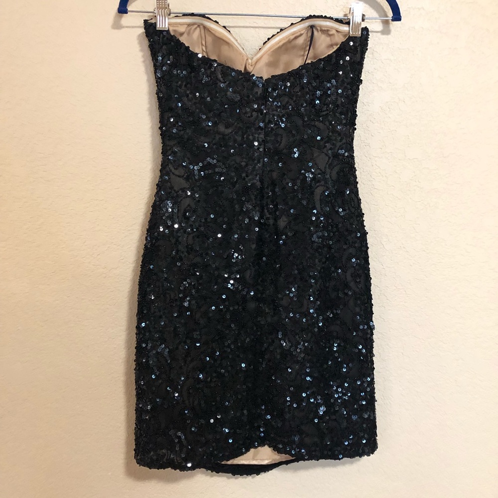 Scala 2 Black Sequin Beaded Strapless Mini Dress - image 3